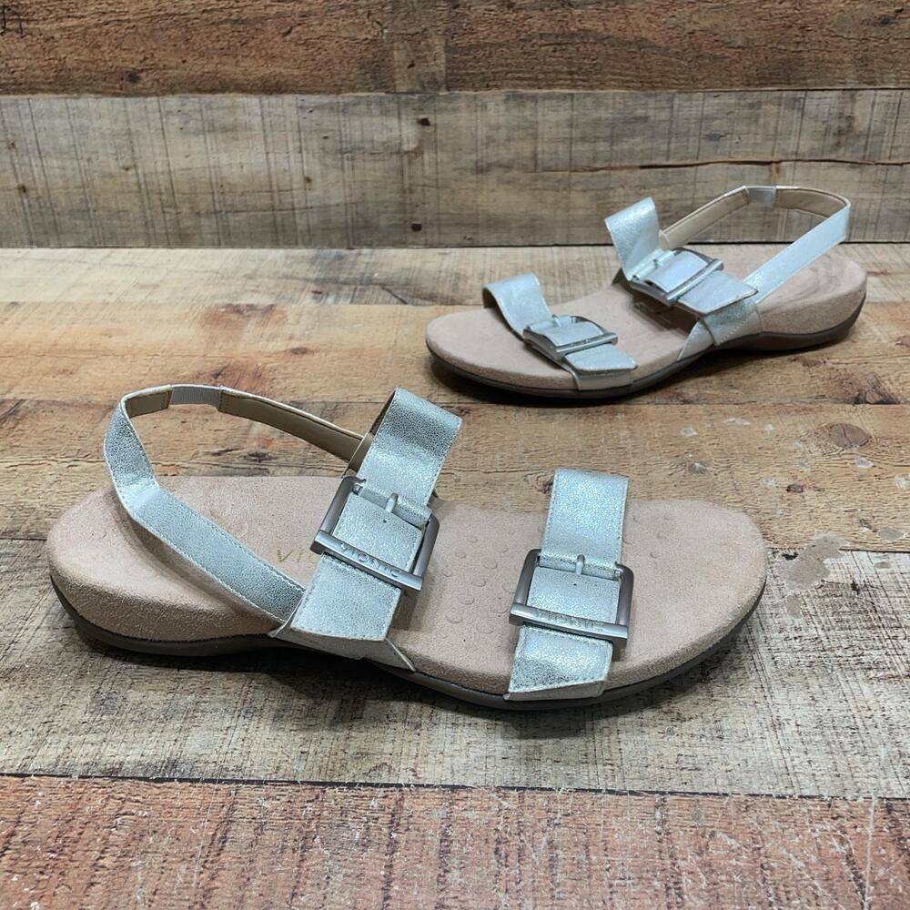 Vionic Reese Sandals Womens Size 10 41 Silver Leather Slingback Comfort Shoes
